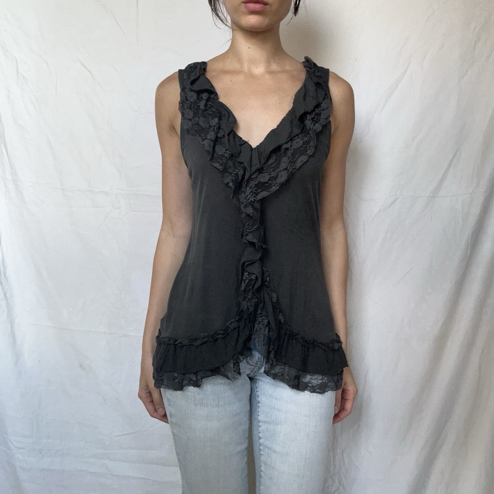 2000s Eyelash Ruffle Lace Tank Top Y2K Grunge Indie Elena Gilbert Whimsigoth
